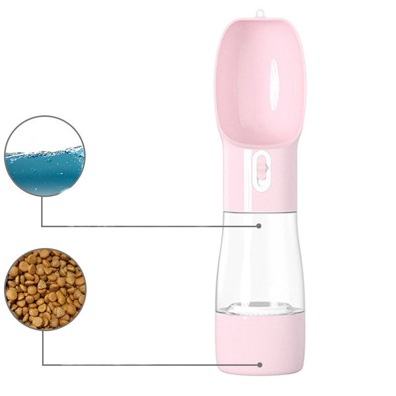 2-in-1 Portable Dog Water Bottle & Food Dispenser - Pink