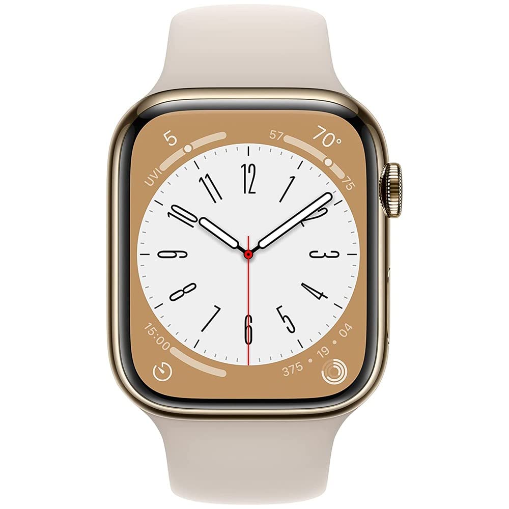 Apple Watch Series 8 (GPS + Cellular, 41MM) Gold Stainless Steel Case with Starlight Sport Band - S/M - MNV93LL/A - Image 2