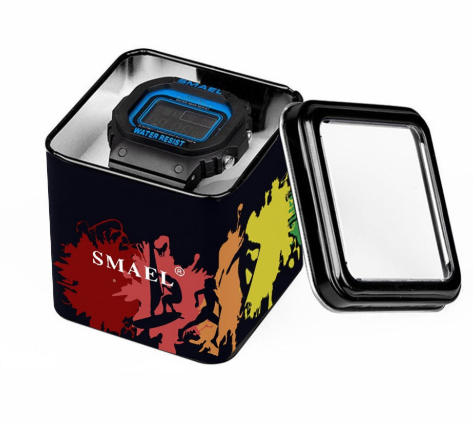 Luminous Waterproof Double Display Electronic Quartz Watch - Square iron box
