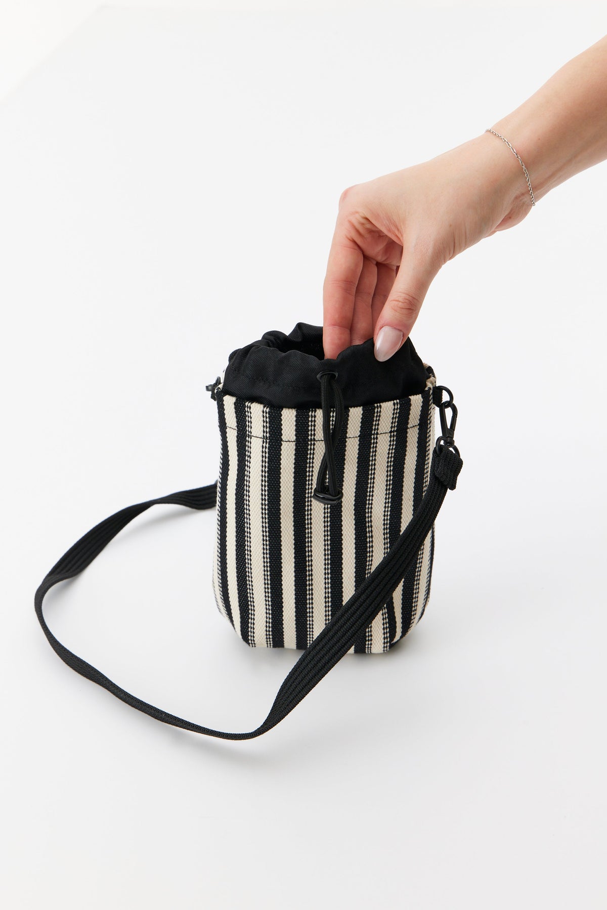 The Water Bottle Crossbody in Black Stripe - Image 7