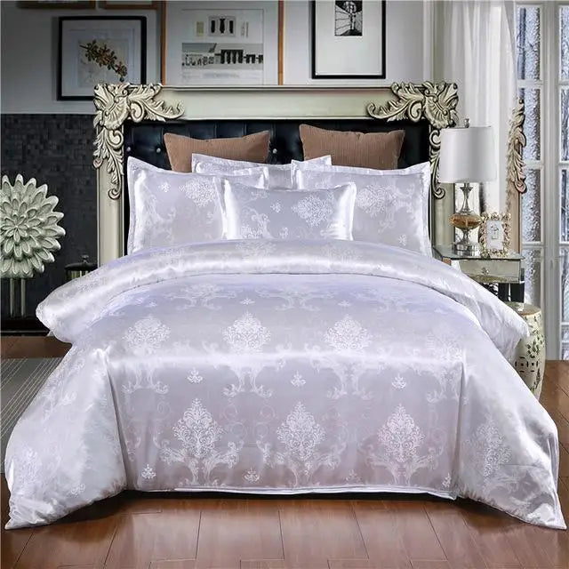 Luxury Gold Silk-Look Bedding Set - White