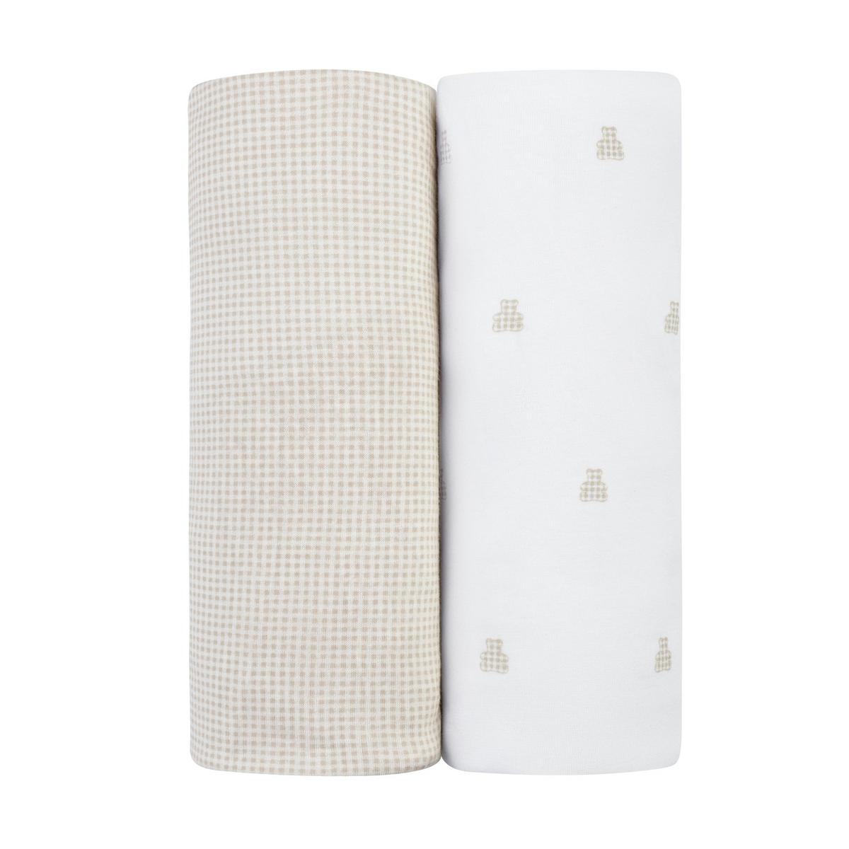 Ely's & Co. 2 Pack Changing Pad Covers - Gingham Bear Collection - Tan - Image 2