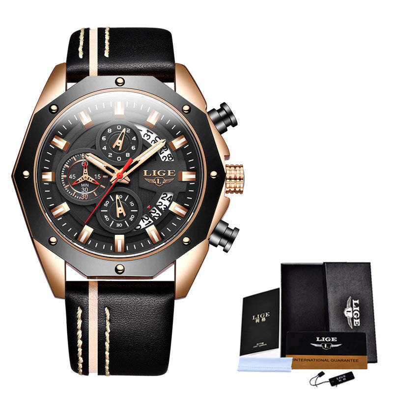 Waterproof Quartz Chronograph Wristwatch - Belt gold black