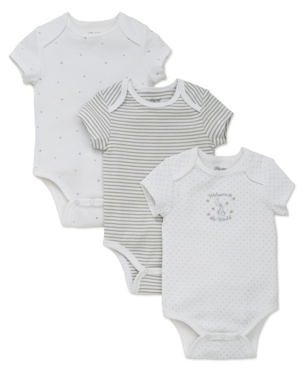 Little Me Welcome to the World 3-Pack Bodysuits - White Print, 3M - Image 4