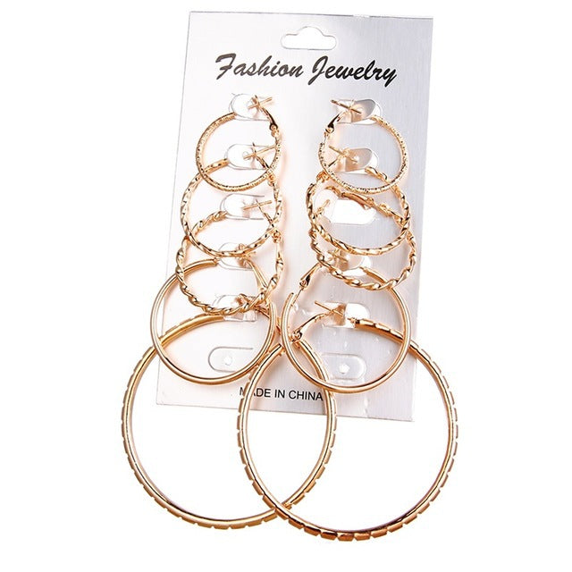 Hot Selling Accessories, Rock Exaggerated Earrings - Golden 5piece set