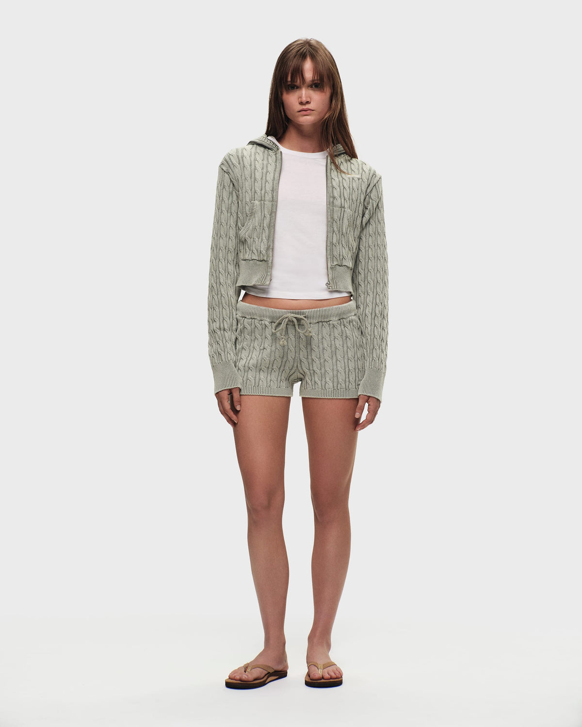 Classics Cropped Cable Knit Zip Up - Image 2