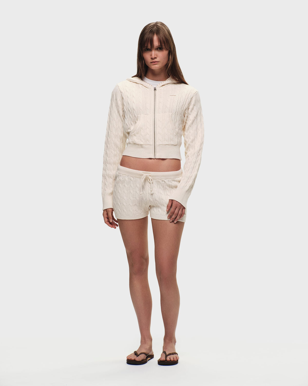 Classics Cropped Cable Knit Zip Up - Image 2