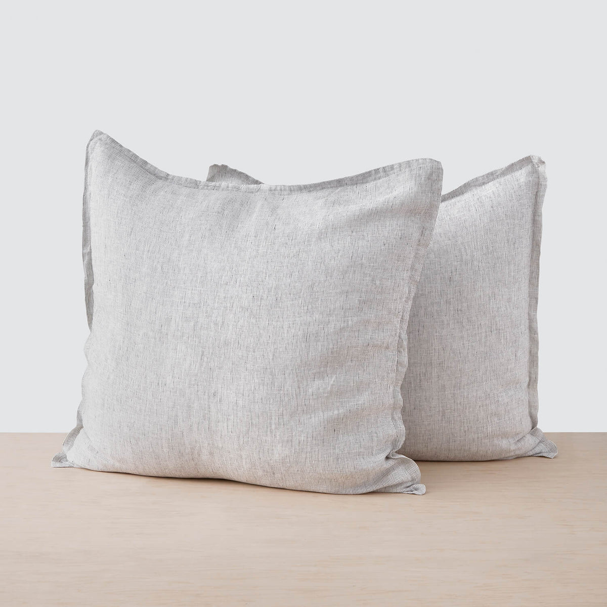 Stonewashed Linen Euro Shams - Graphite Thin Stripe