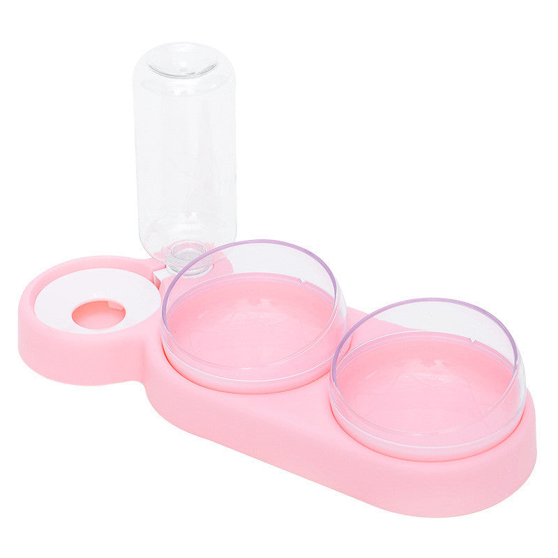 Automatic Pet Feeder with Water Fountain & Raised Double Bowl Stand - Pink