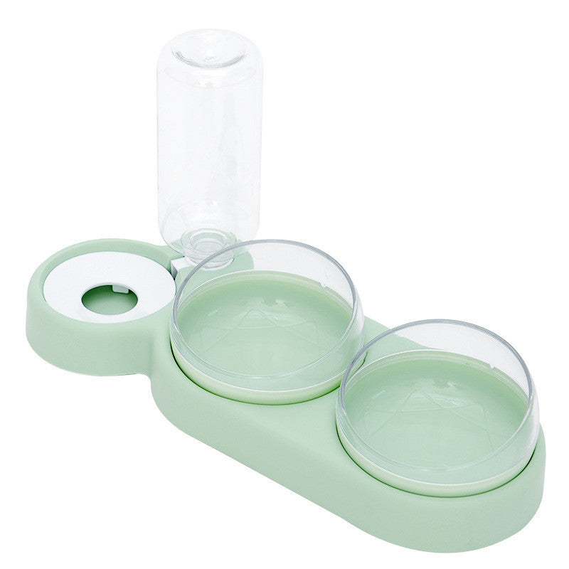 Automatic Pet Feeder with Water Fountain & Raised Double Bowl Stand - Green