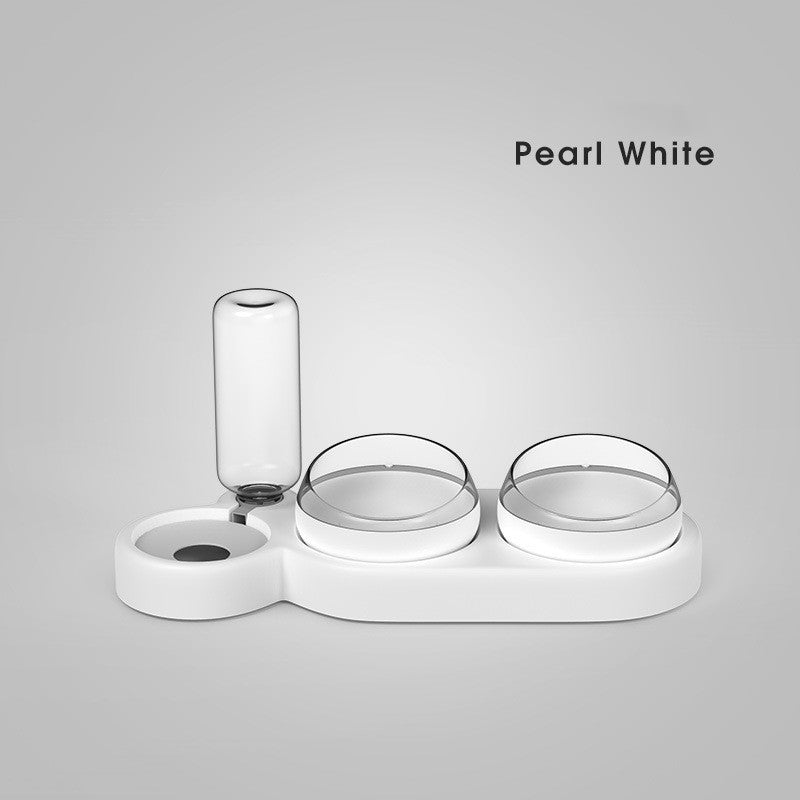 Automatic Pet Feeder with Water Fountain & Raised Double Bowl Stand - White