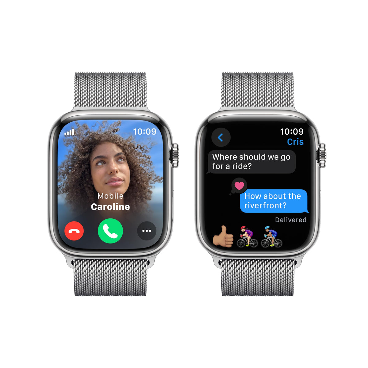 Apple Watch Series 9 (GPS + Cellular) 45mm Silver Stainless Steel Case with Silver Milanese Loop - Image 3