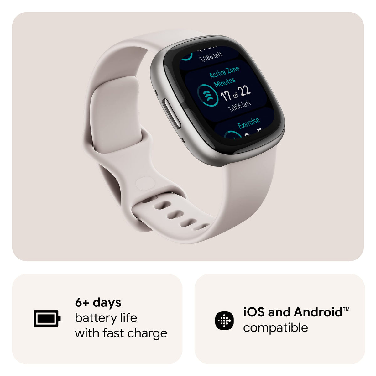 Fitbit - Sense 2 Advanced Health Smartwatch - Platinum - FB521SRWT-US - Image 6