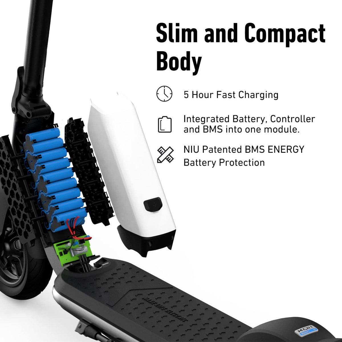 NIU - KQi 1 Pro Foldable Electric Kick Scooter w/ 15.5 mi Max operating Range & 15.5 mph Max Speed - Grey - Image 4