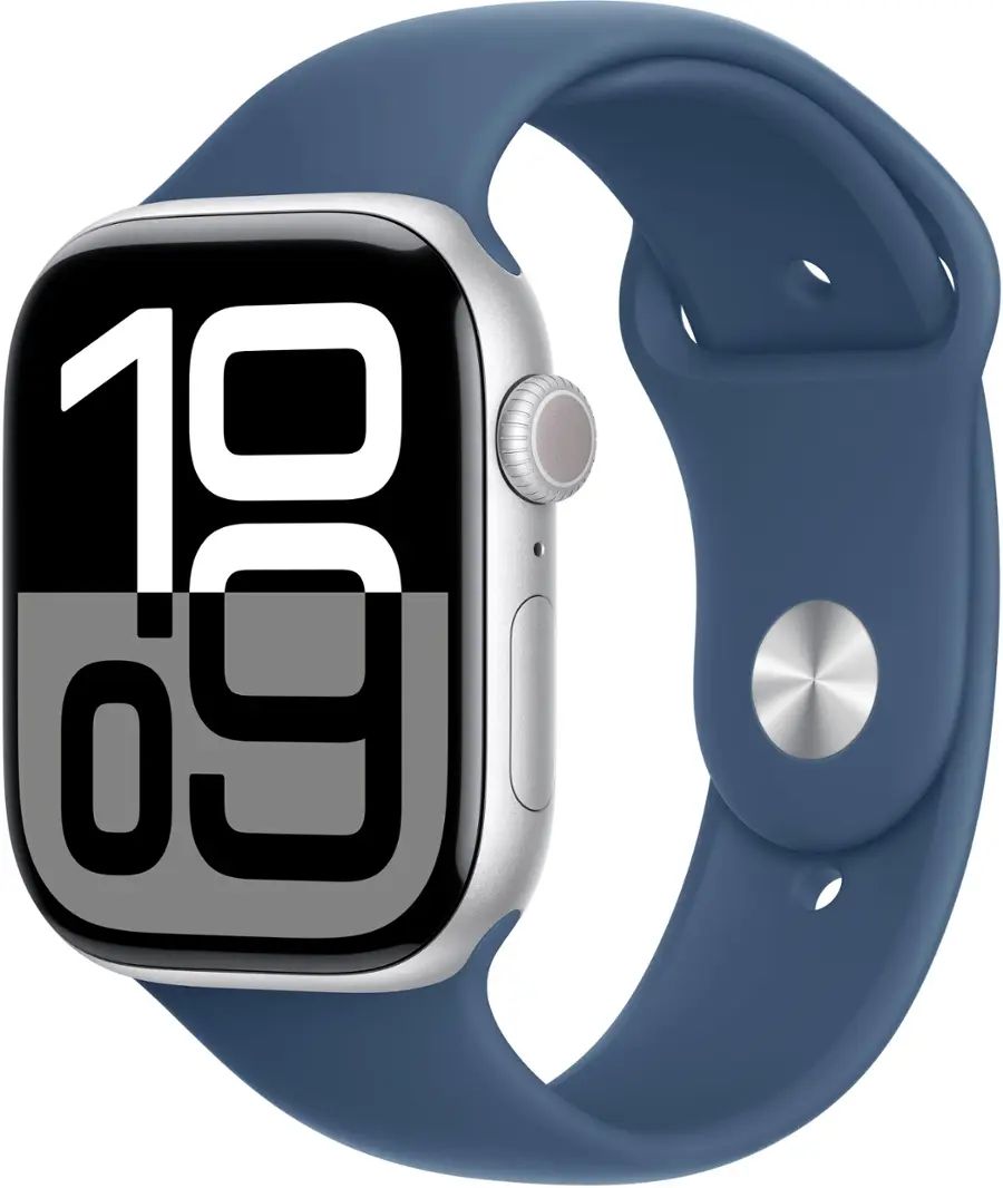 Apple Watch Series 10 (GPS + Cellular) 46MM Silver Aluminum Case W/ Denim Sport Band - M/L