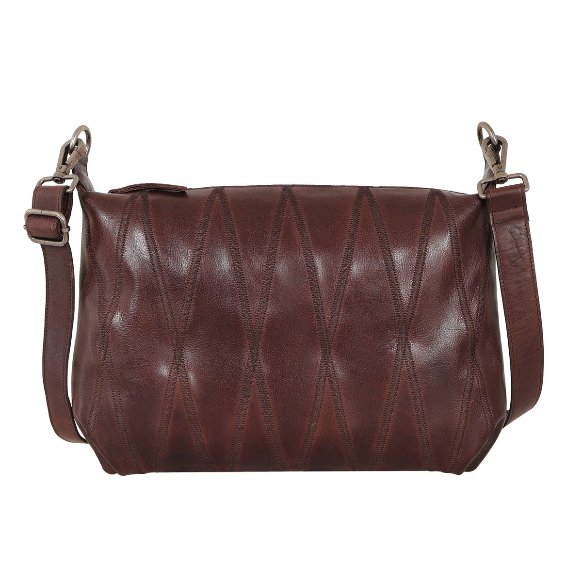 Avery Diamond Leather Crossbody Bag - Brown