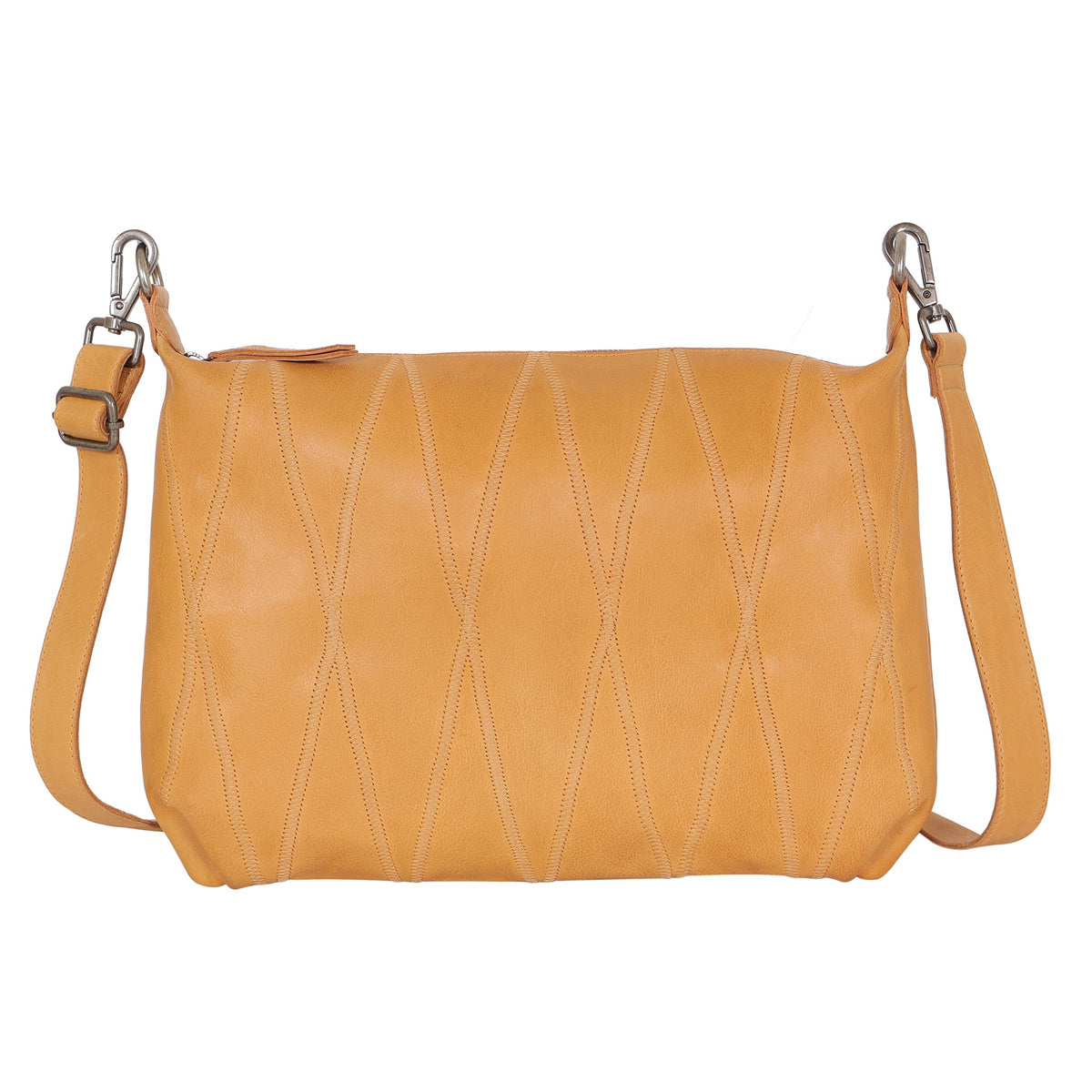 Avery Diamond Leather Crossbody Bag - Camel
