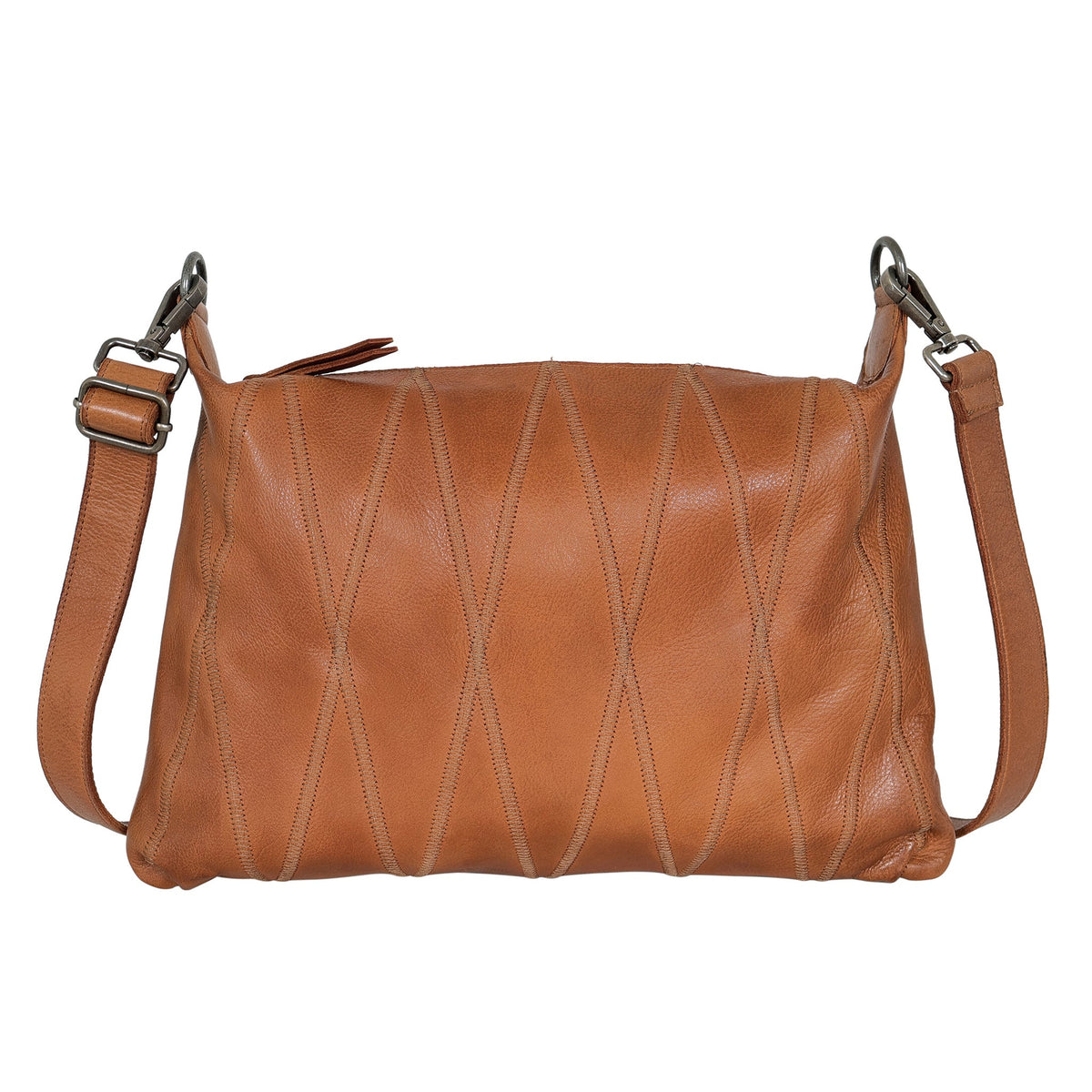 Avery Diamond Leather Crossbody Bag - Cognac