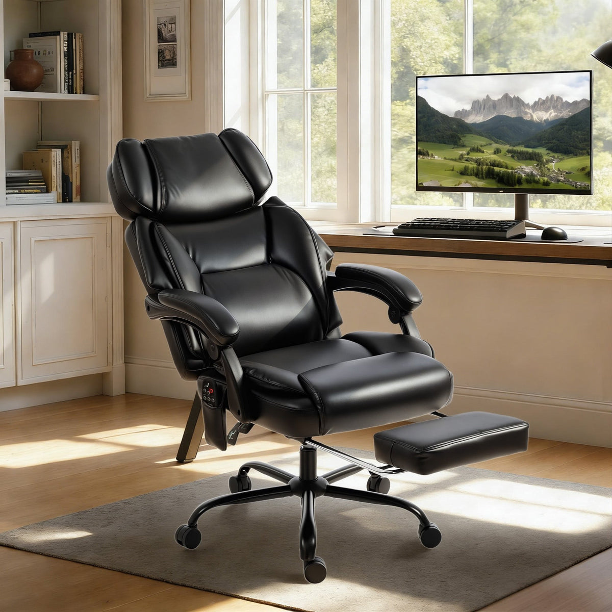 High Back Vibration Massage Office Chair with Heat, Reclining Back & Footrest
