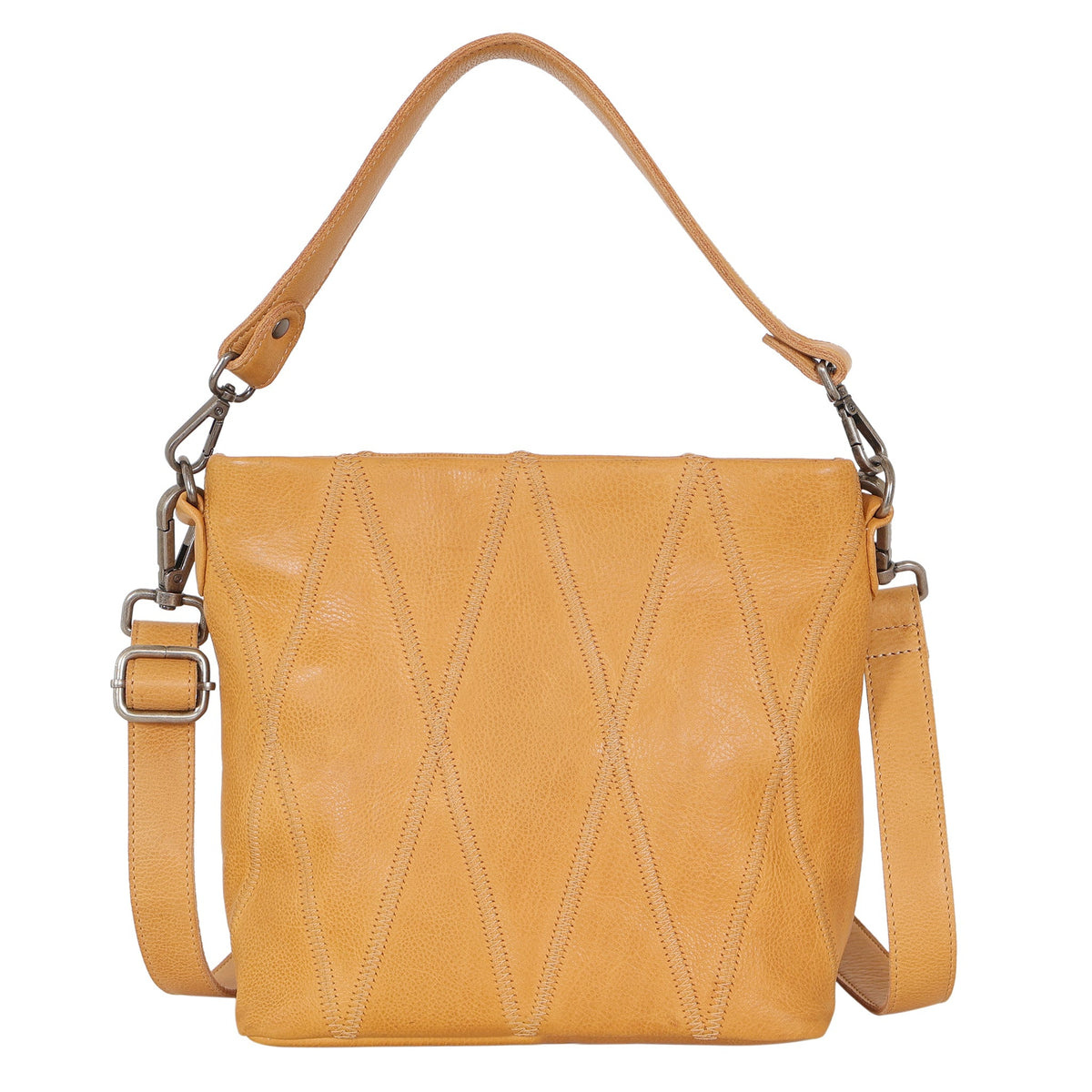 Ivy Diamond Leather Crossbody Bag - Camel