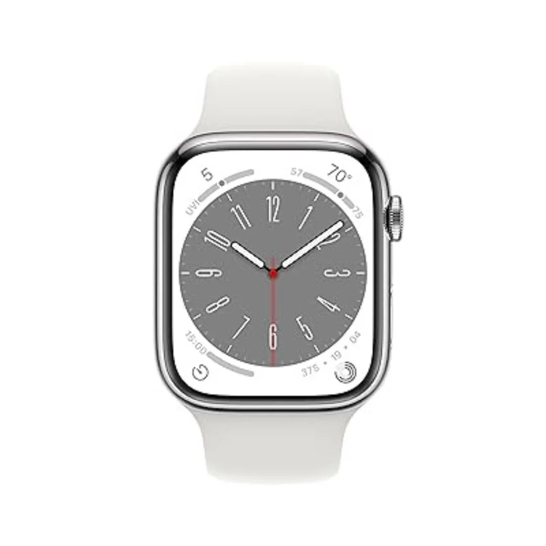 Apple Watch Series 8 (GPS+ Cellular 45MM) Silver Aluminum Case with White Sport Band - MP4Q3LL/A - Image 2
