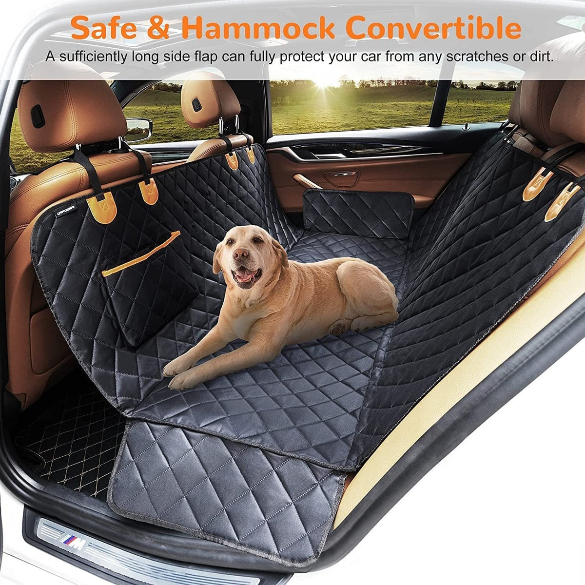 Pet Car Travel Rear Seat Cushion - KC22 Small Ear Bag Orange D S