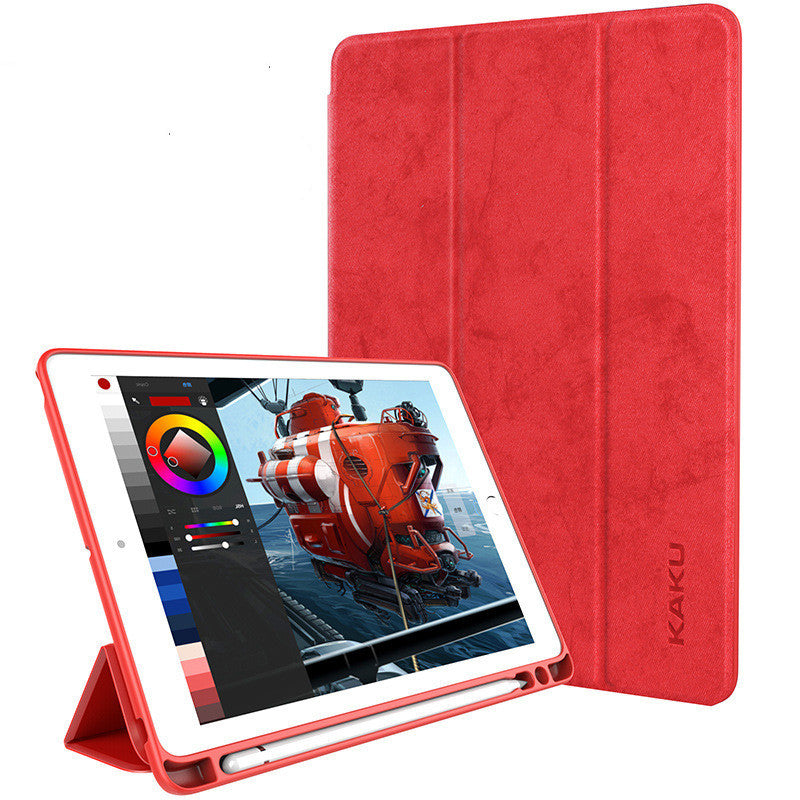 Premium Leather Tablet Case with Built-In Pen Slot - Red