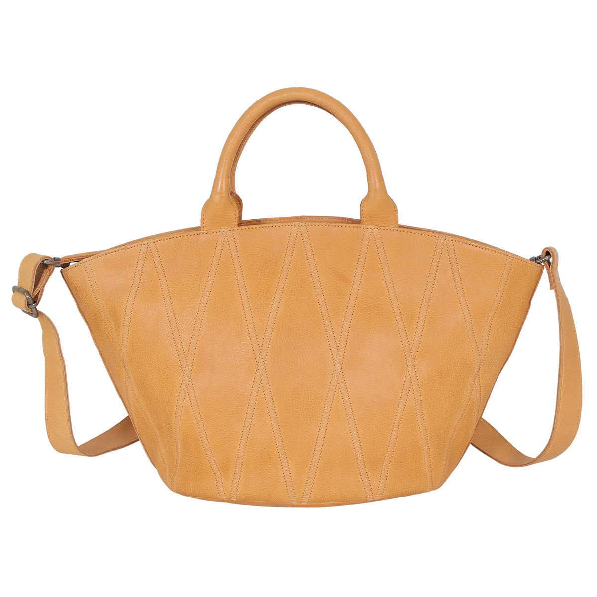 Claudia Diamond Leather Crossbody Bag - Camel