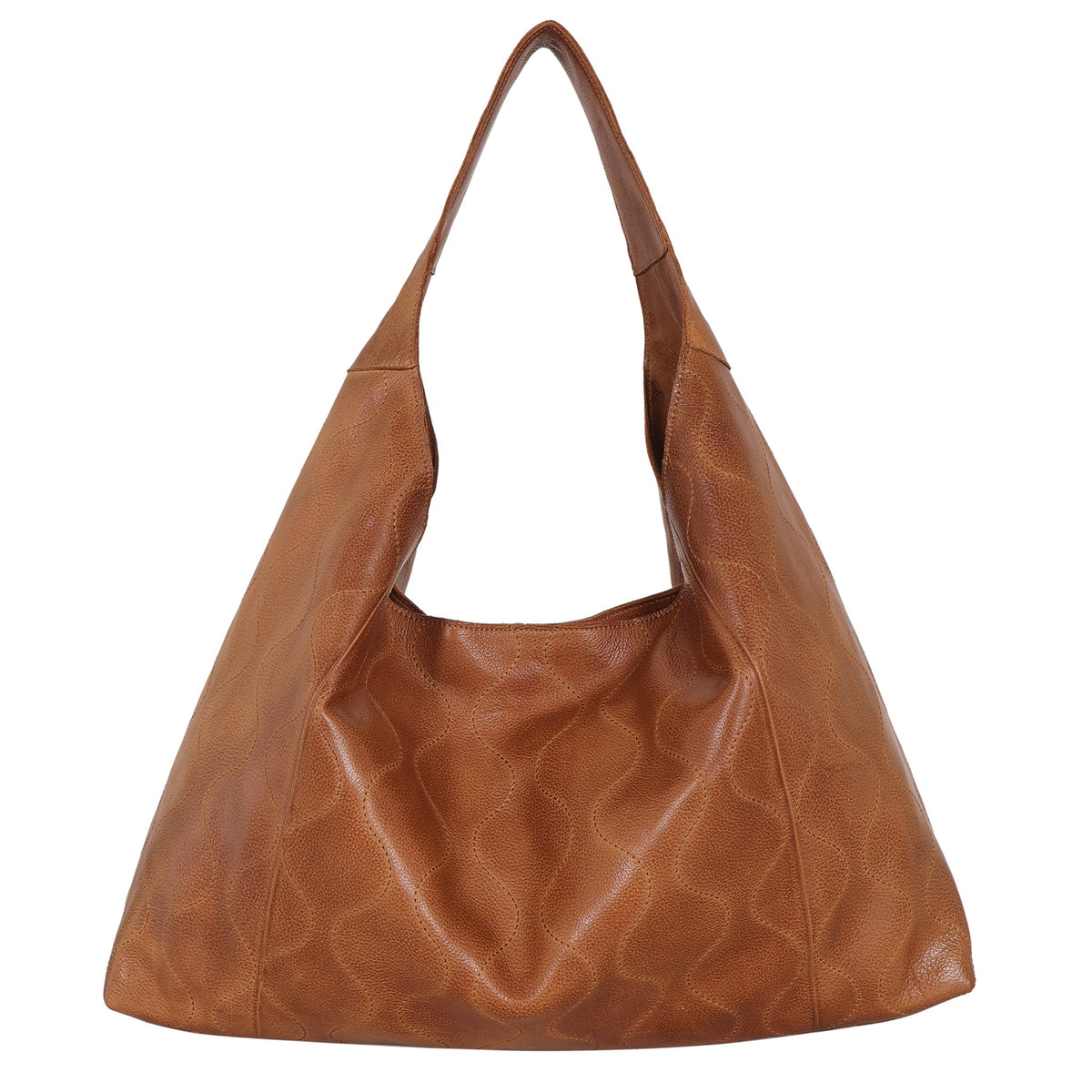Lindsey Groovy Swirl Leather Tote Bag - Cognac