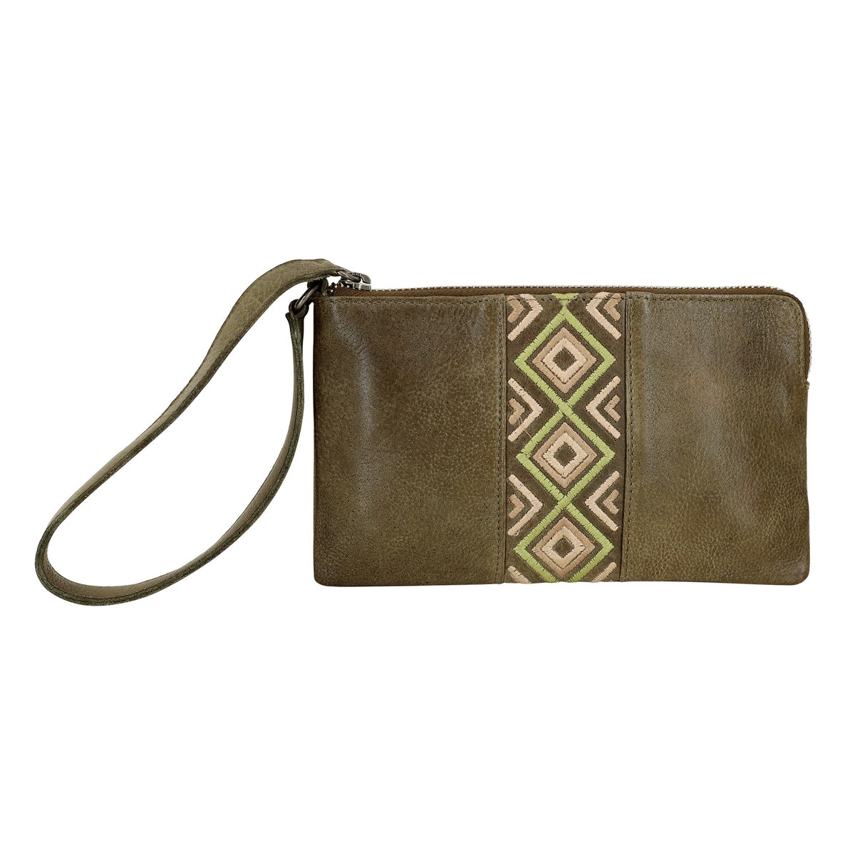 Diamond Leather Wristlet - Moss