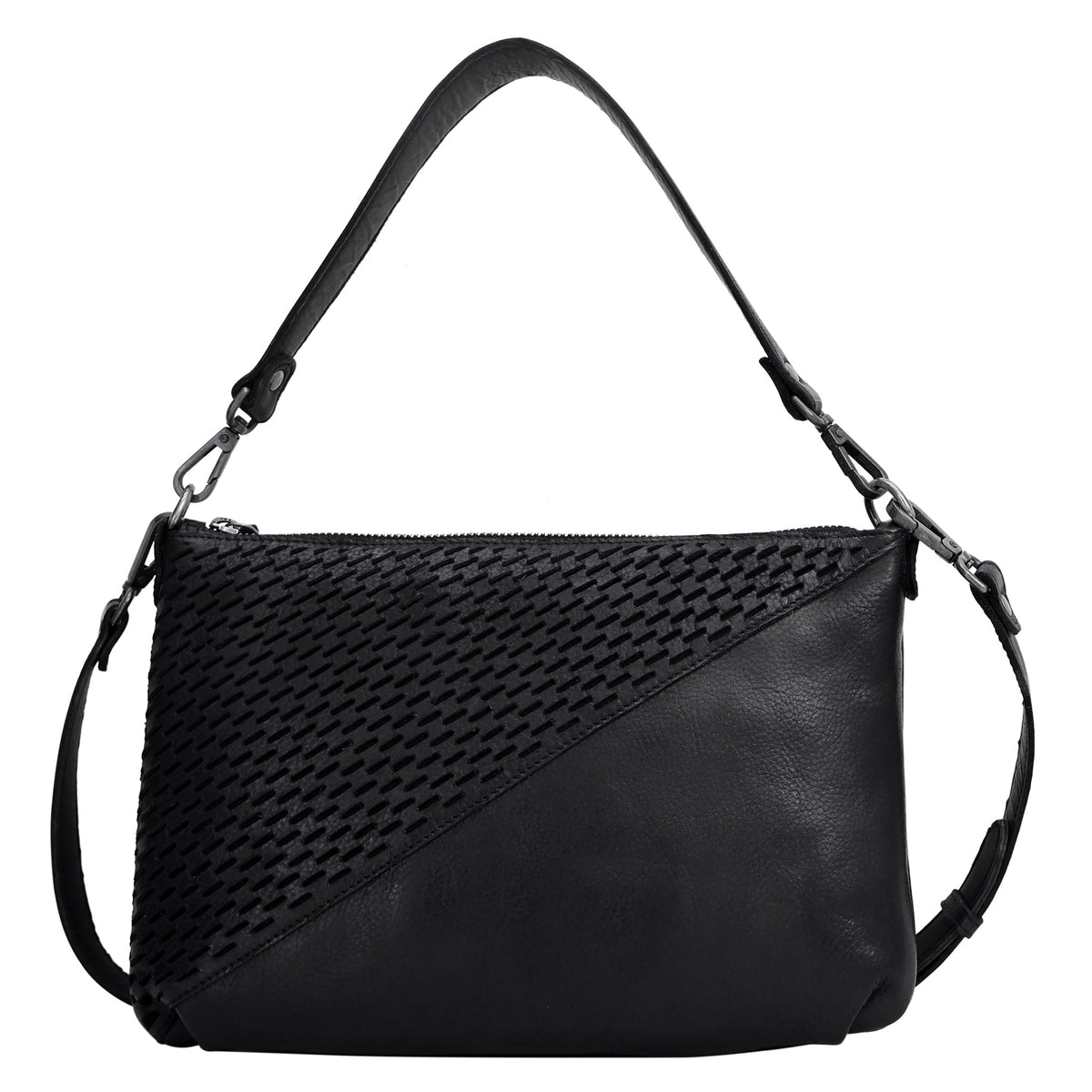 Stevie Laser Leather Crossbody Bag - Black