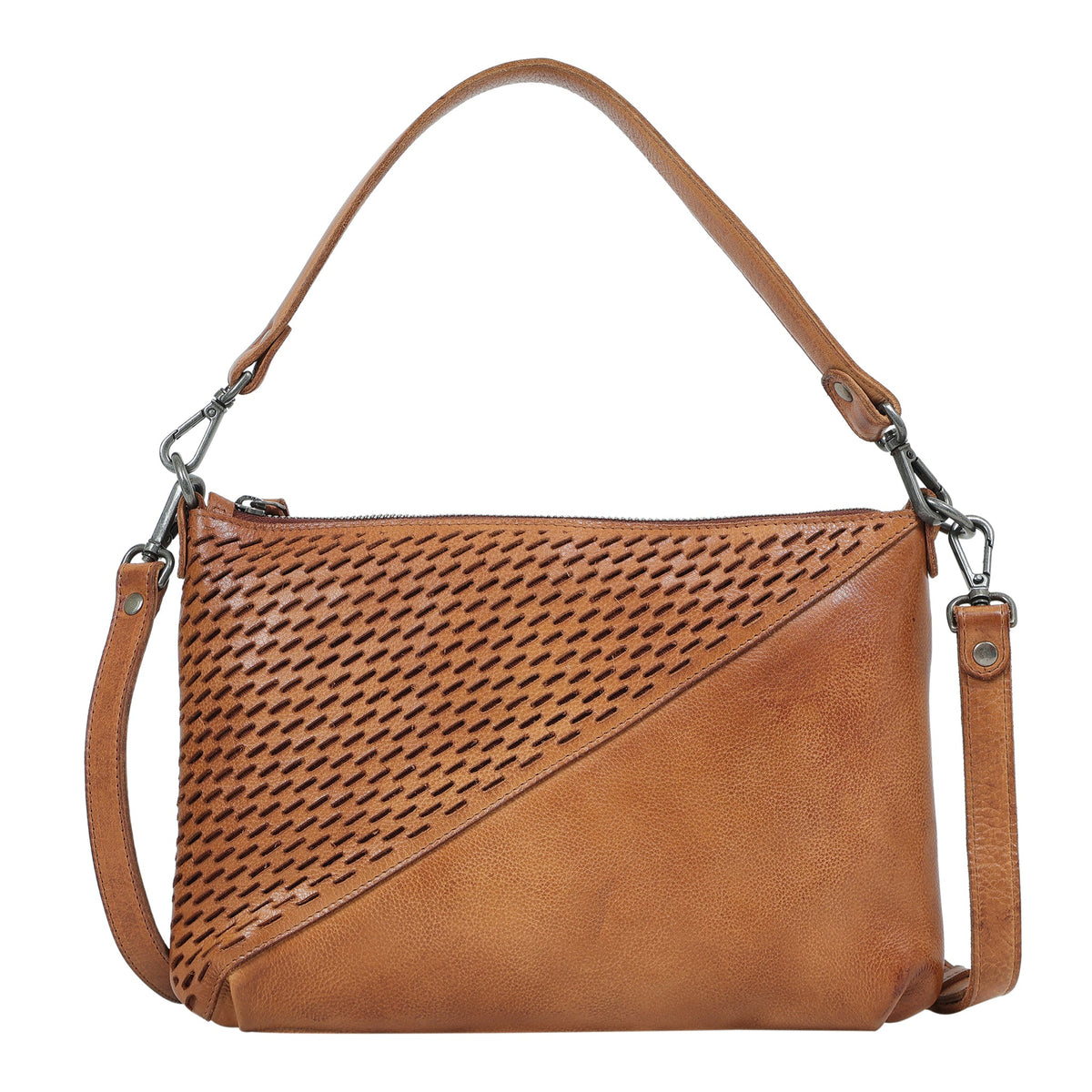 Stevie Laser Leather Crossbody Bag - Cognac