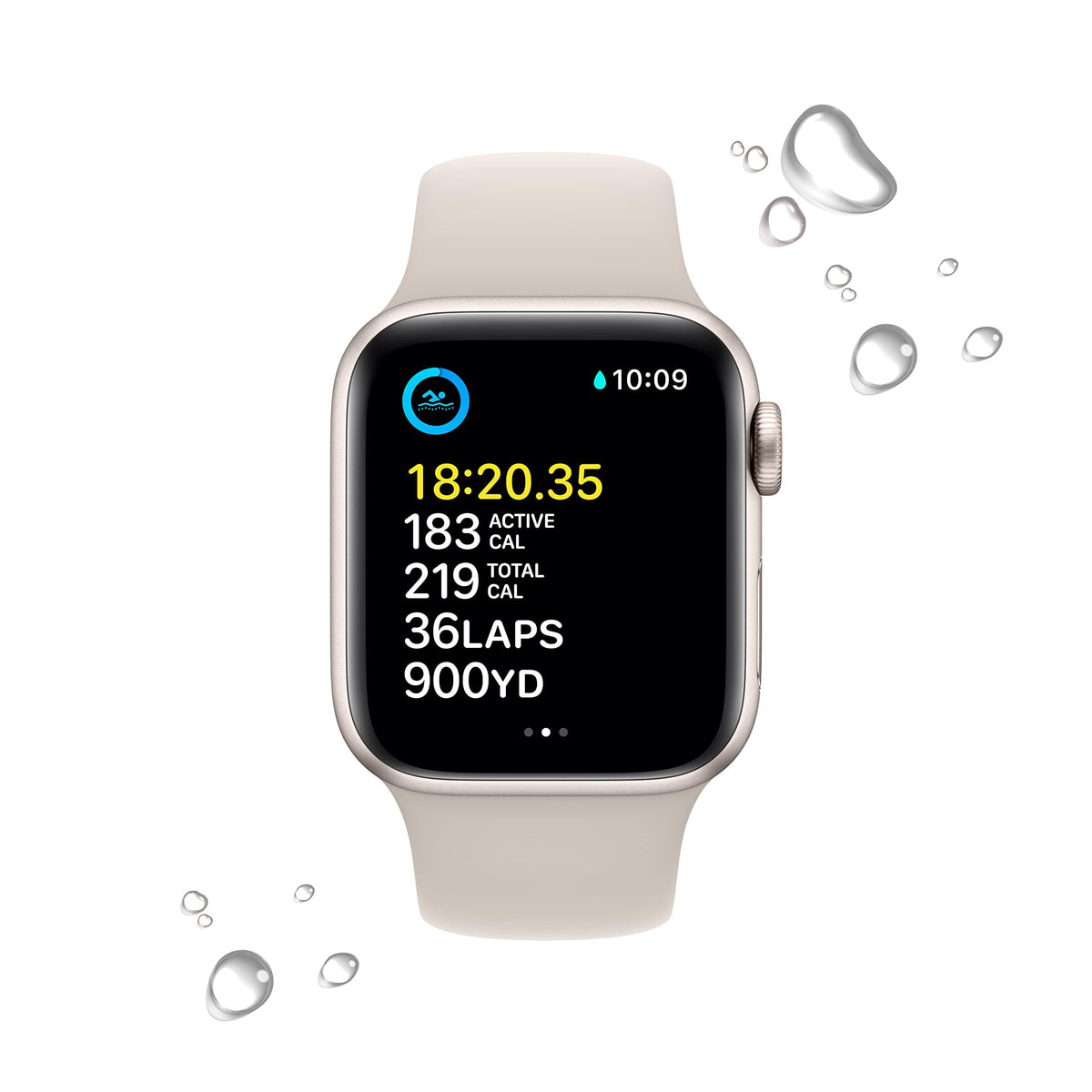Apple Watch SE 2nd Gen (GPS) 40mm Starlight Aluminum Case w/ Starlight Sport Band - M/L - MR9V3LL/A - Image 5
