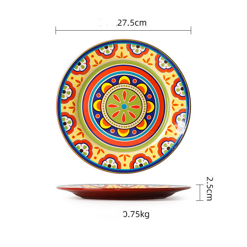 Hand-Painted Ceramic Salad Pots & Bowls - 10.8inch large plate