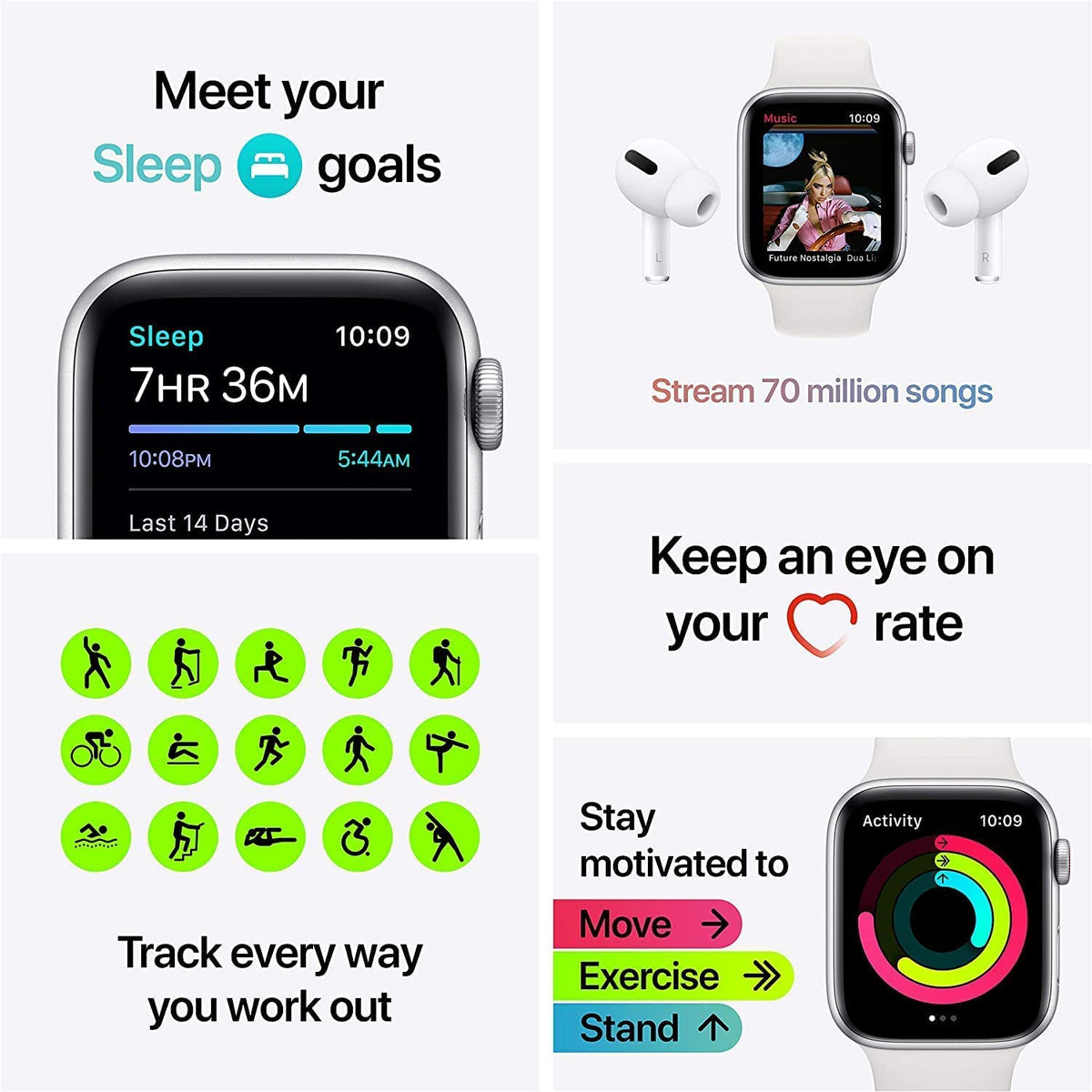 Apple Watch SE (1st Generation GPS) 44mm Silver Aluminum Case with Abyss Blue Sport Band - MKQ43LL/A - Image 4
