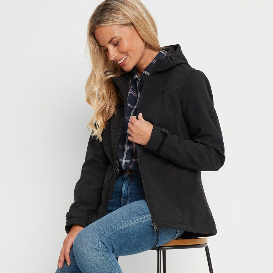 Keld Womens Shower Resistant Hooded Softshell Jacket - Black - Image 3