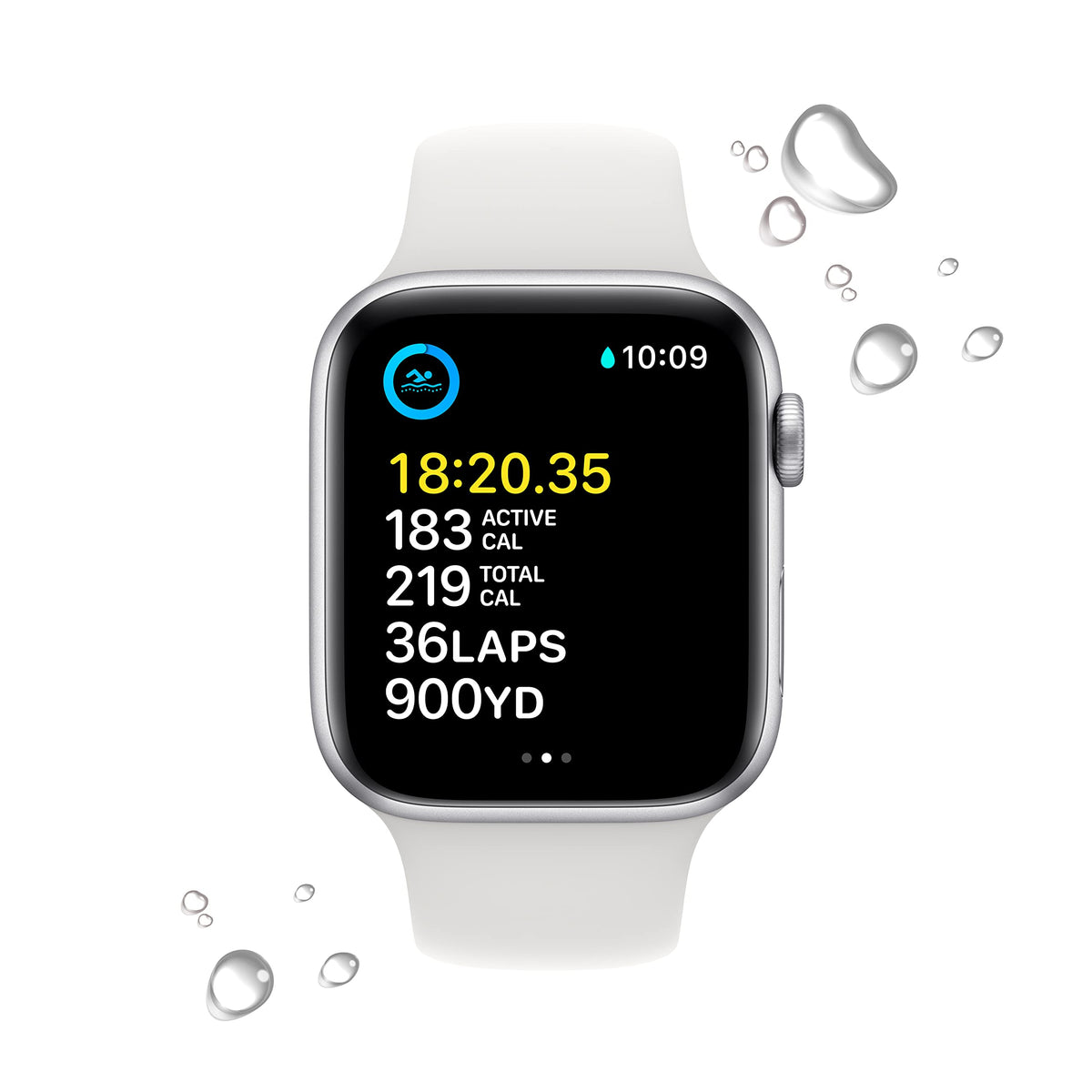 Apple Watch SE 2nd Gen (GPS) 44mm Aluminum Case with White Sport Band - S/M - Silver - Image 4