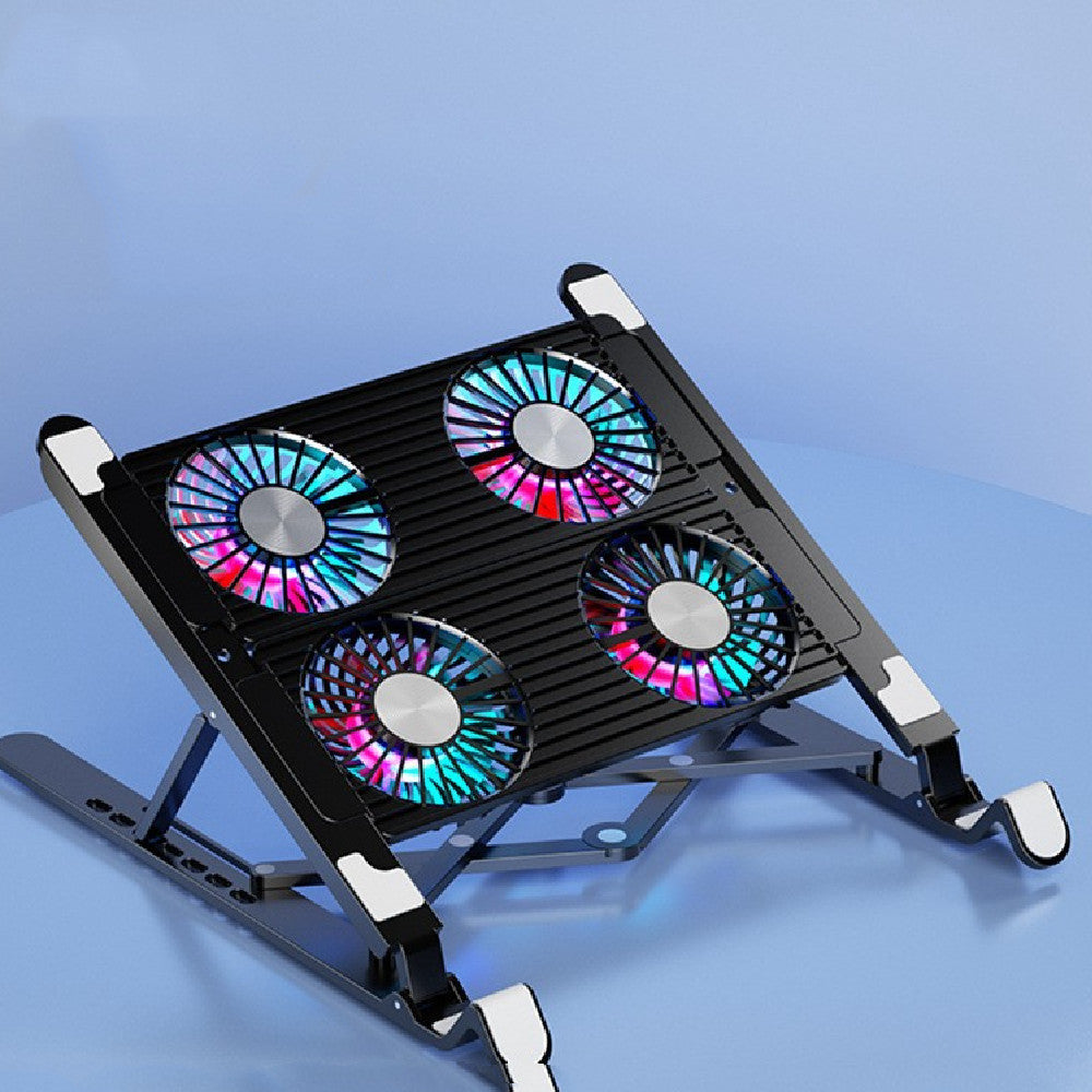 Folding Laptop Stand with Cooling Fan - Four Fans Black