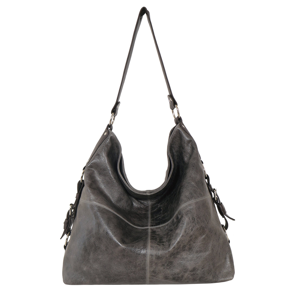 Simone Lg Leather Shoulder Bag - Slate