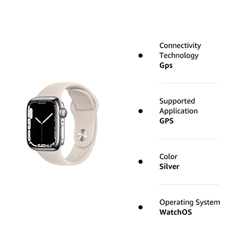 Apple Watch Series 7 (GPS + Cellular, 41MM) Silver Stainless Steel Case with Starlight Sport Band - MKHE3LL/A - Image 6
