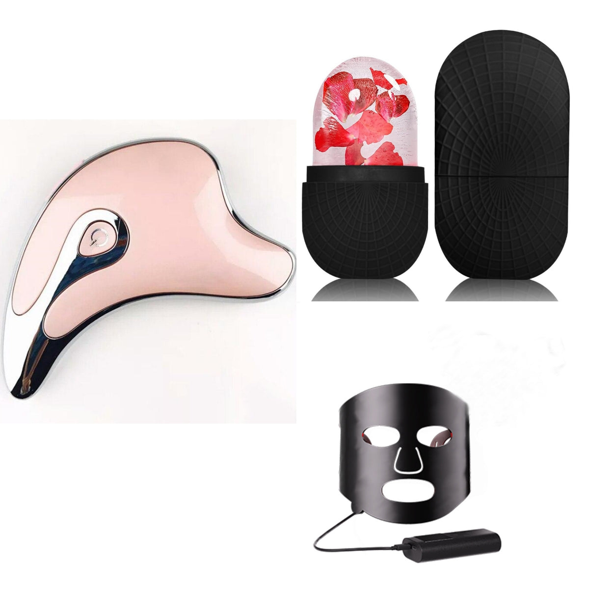 Electric Gua Sha LED Light Skin Care & Facial Massager Tool - Pink set