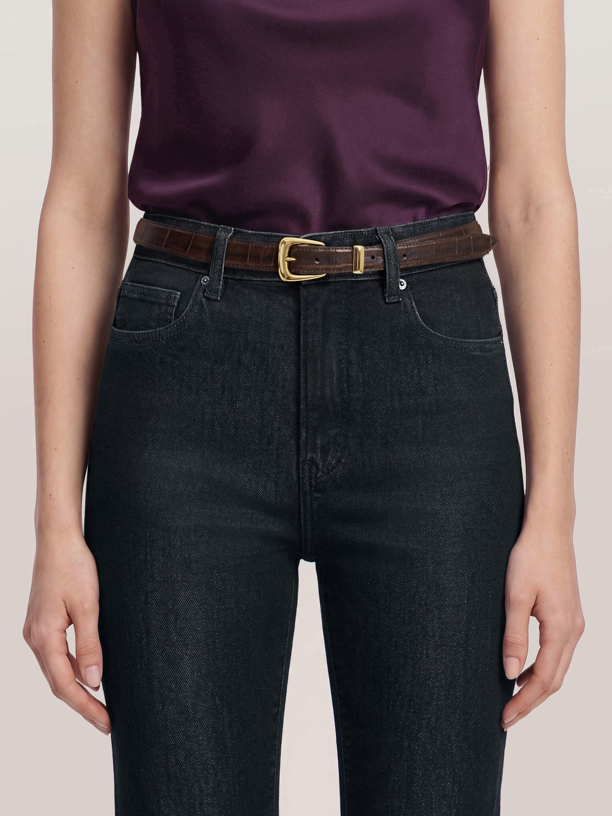 Slim Croc-Embossed Arch Belt - Image 2