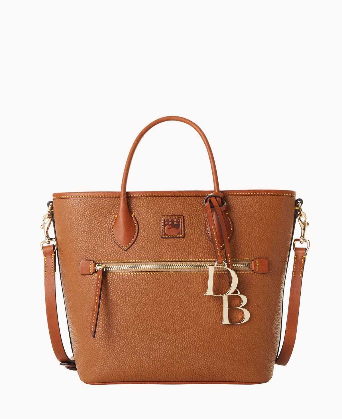 Pebble Grain Handle Tote - Caramel