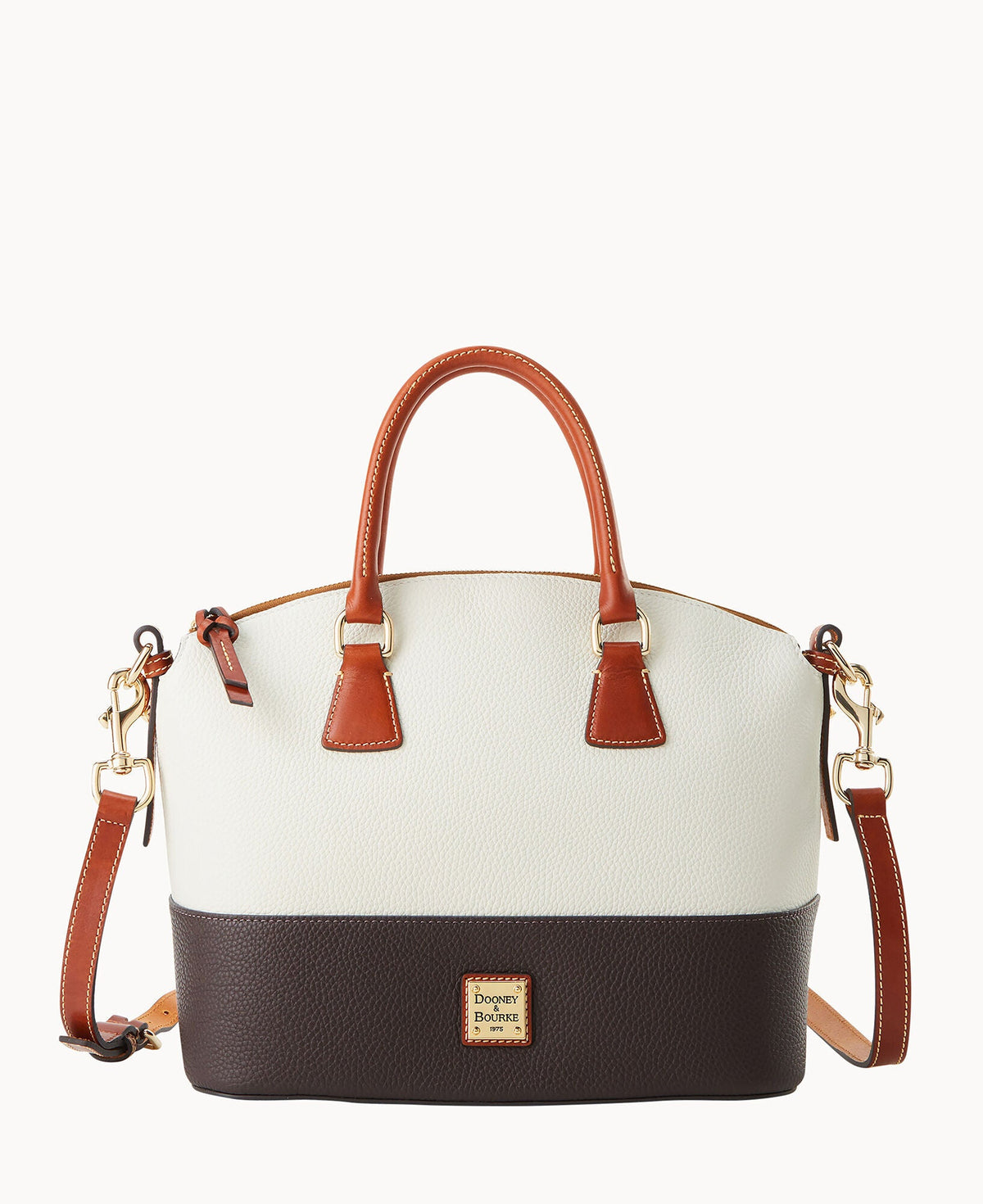 Pebble Color Block Domed Satchel - White Brown Tmoro