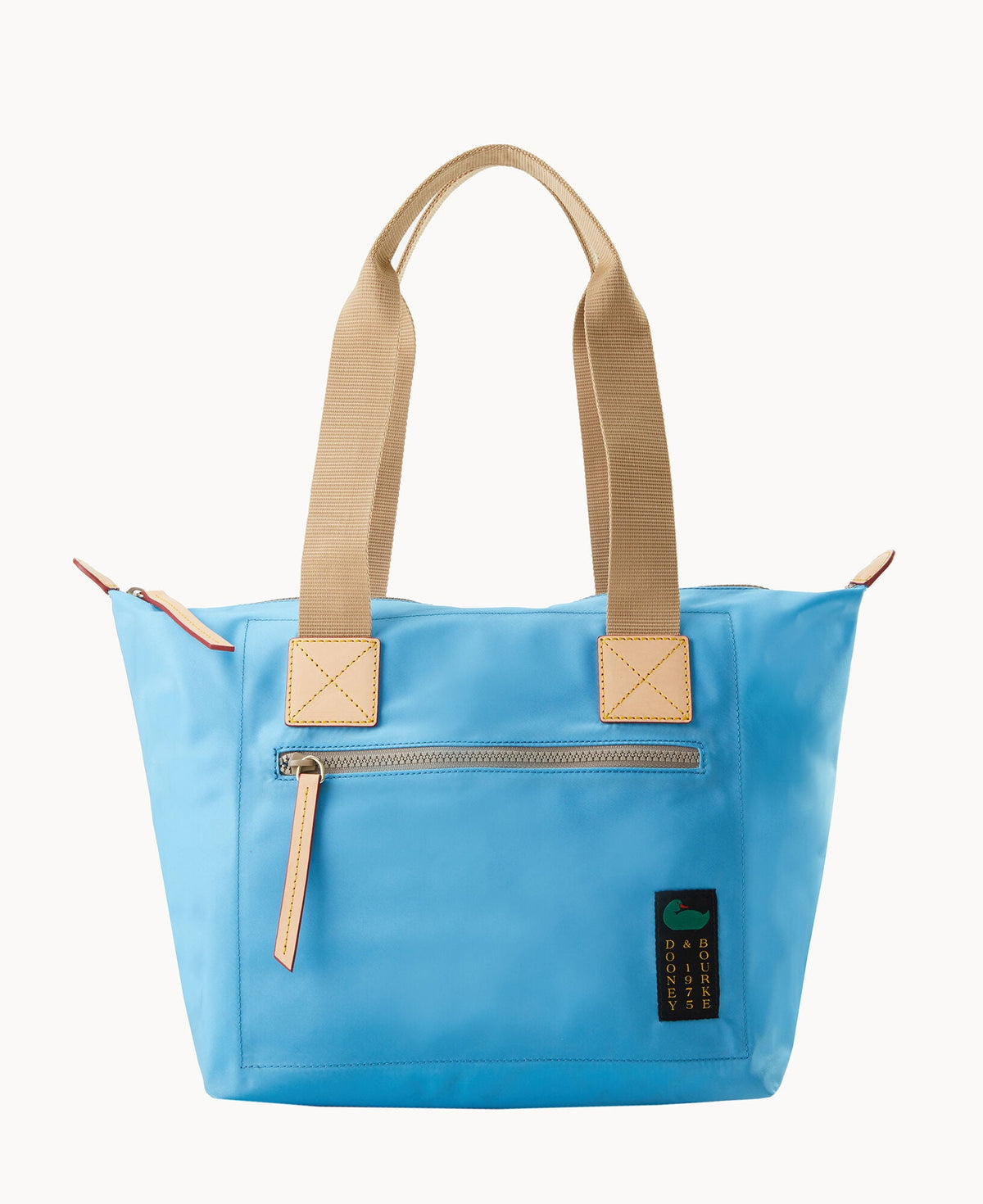 Nylon Front Zip Tote - Light Blue