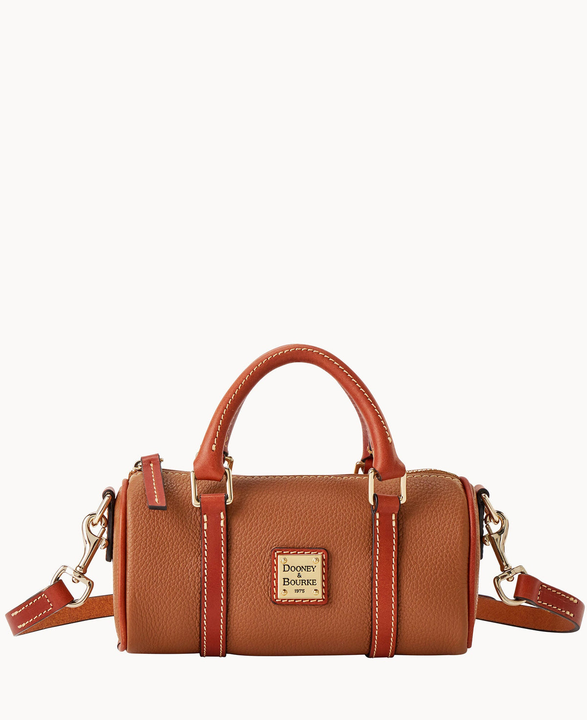 Pebble Grain Crossbody Barrel Satchel 20 - Caramel