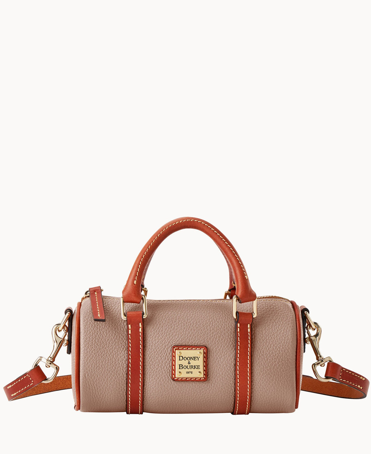 Pebble Grain Crossbody Barrel Satchel 20 - Taupe