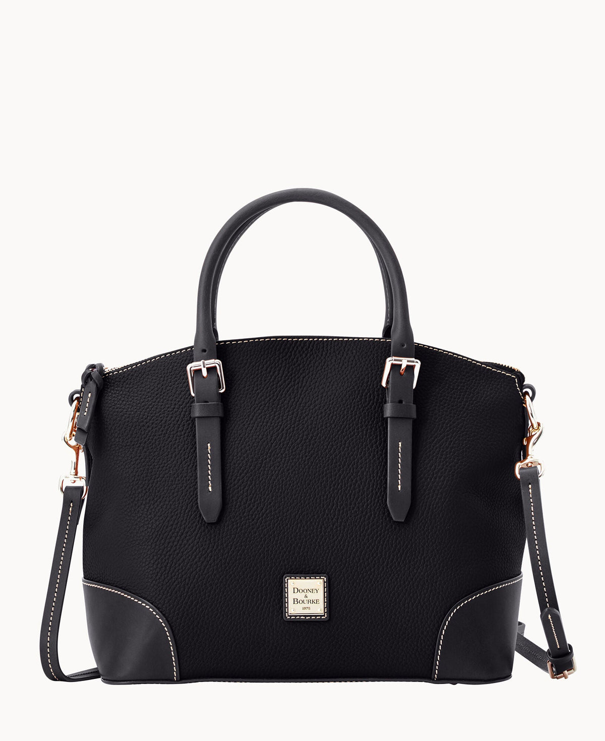 Pebble Grain Domed Satchel - Black Black
