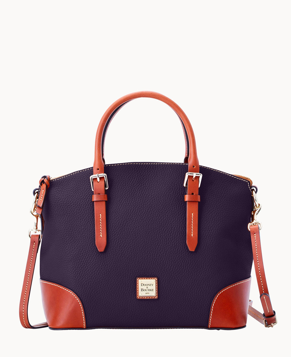 Pebble Grain Domed Satchel - Plum Wine