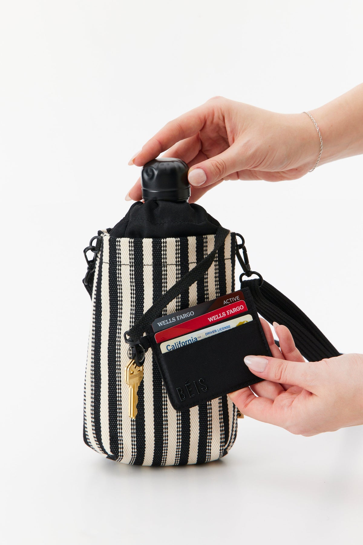 The Water Bottle Crossbody in Black Stripe - Image 4
